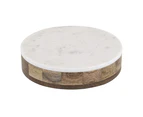 Academy Eliot Mango Wood Marble Bowl with Serve Board Lid Top Natural/White