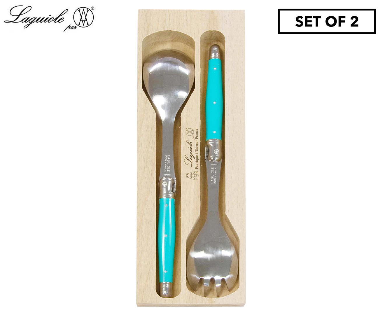 Laguiole 2-Piece Debutant Salad Server Set - Aqua