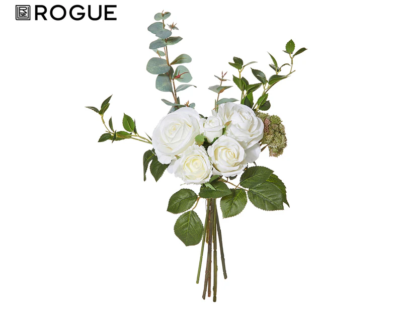 Rogue 48cm Rose/Eucalyptus Bouquet Faux Flowers - Green/White