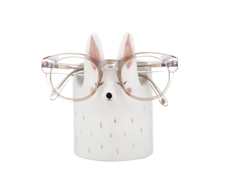 Emporium Reggie Earthenware Cute Rabbit Glasses Pen Organiser White/Pink
