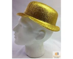 12x Glitter Bowler Hat Fancy Party Plastic Costume Cap Fun Dress Up Sparkle Bulk - Yellow/Gold - Yellow/Gold