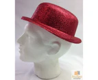 12x Glitter Bowler Hat Fancy Party Plastic Costume Cap Fun Dress Up Sparkle Bulk - Red - Red