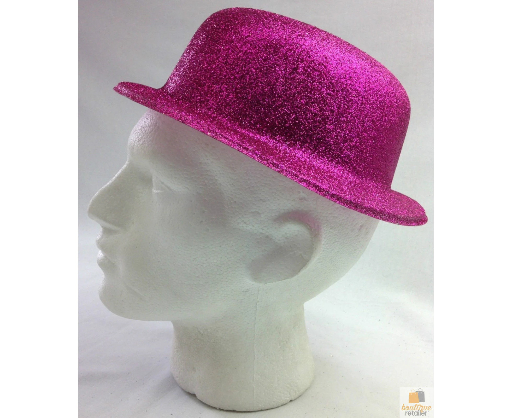 12x Glitter Bowler Hat Fancy Party Plastic Costume Cap Fun Dress Up Sparkle Bulk - Hot Pink - Hot Pink