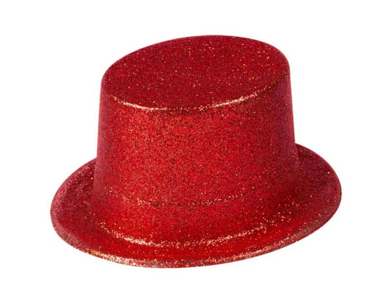 12x Glitter Top Hat Fancy Party Plastic Costume Tall Cap Fun Dress Up Bulk New - Red