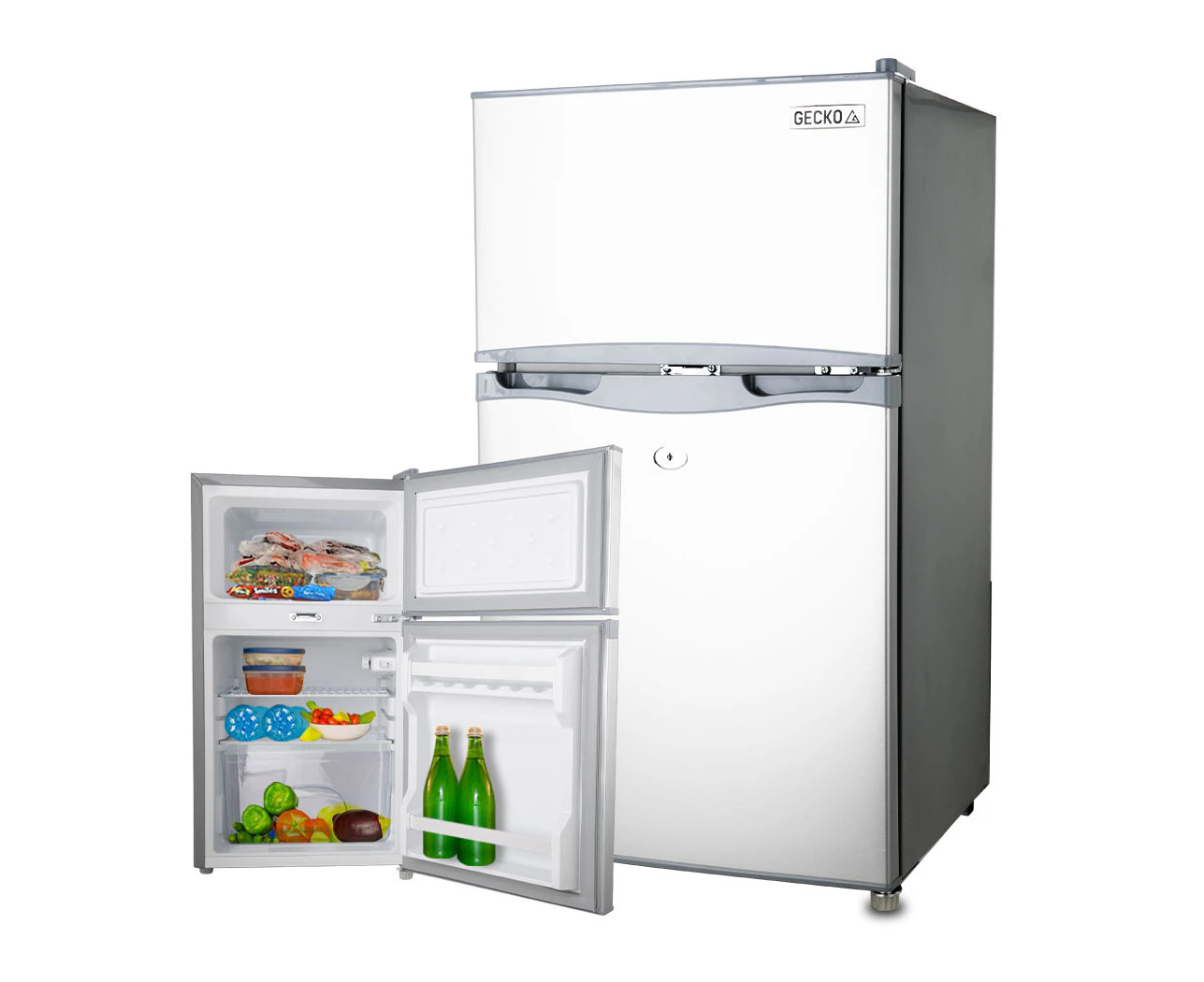 GECKO 95L Portable Fridge Freezer Camping Motorhome Caravan Upright Fridges 12V/24V/240V, Silver