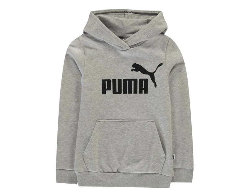 Puma Kids Logo Hoodie Hoody Hooded Top - Grey Long Sleeve Cotton Regular Fit