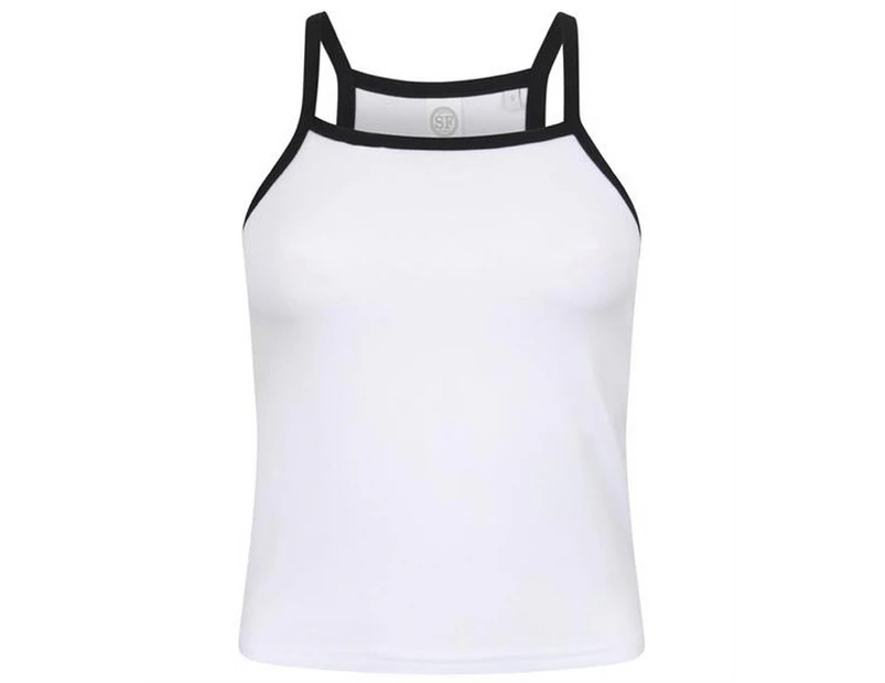 Skinni Fit Womens Feel Good Contrast Strappy Vest (White/Black) - PC3506
