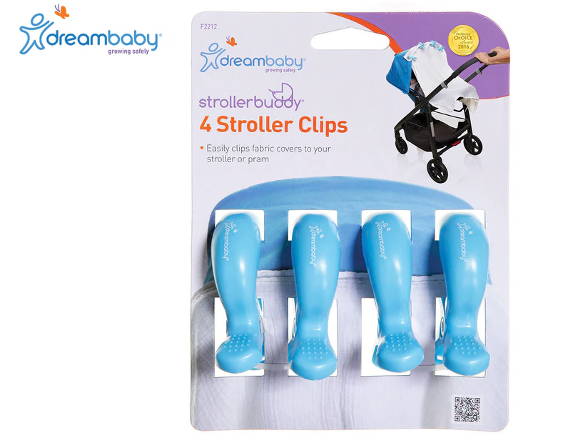 Dreambaby Strollerbuddy Pram Stroller Clips 4-Pack - Blue