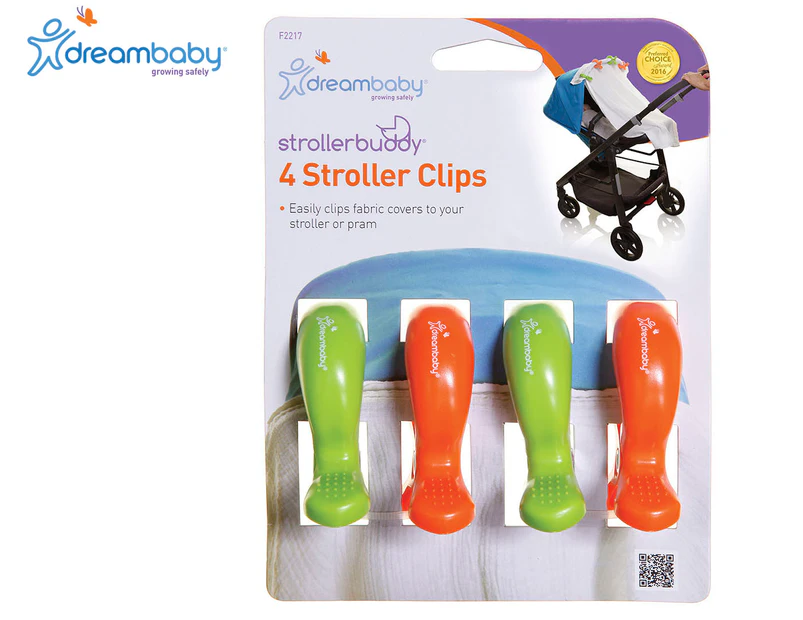 Dreambaby Strollerbuddy Pram Stroller Clips 4-Pack - Green/Orange