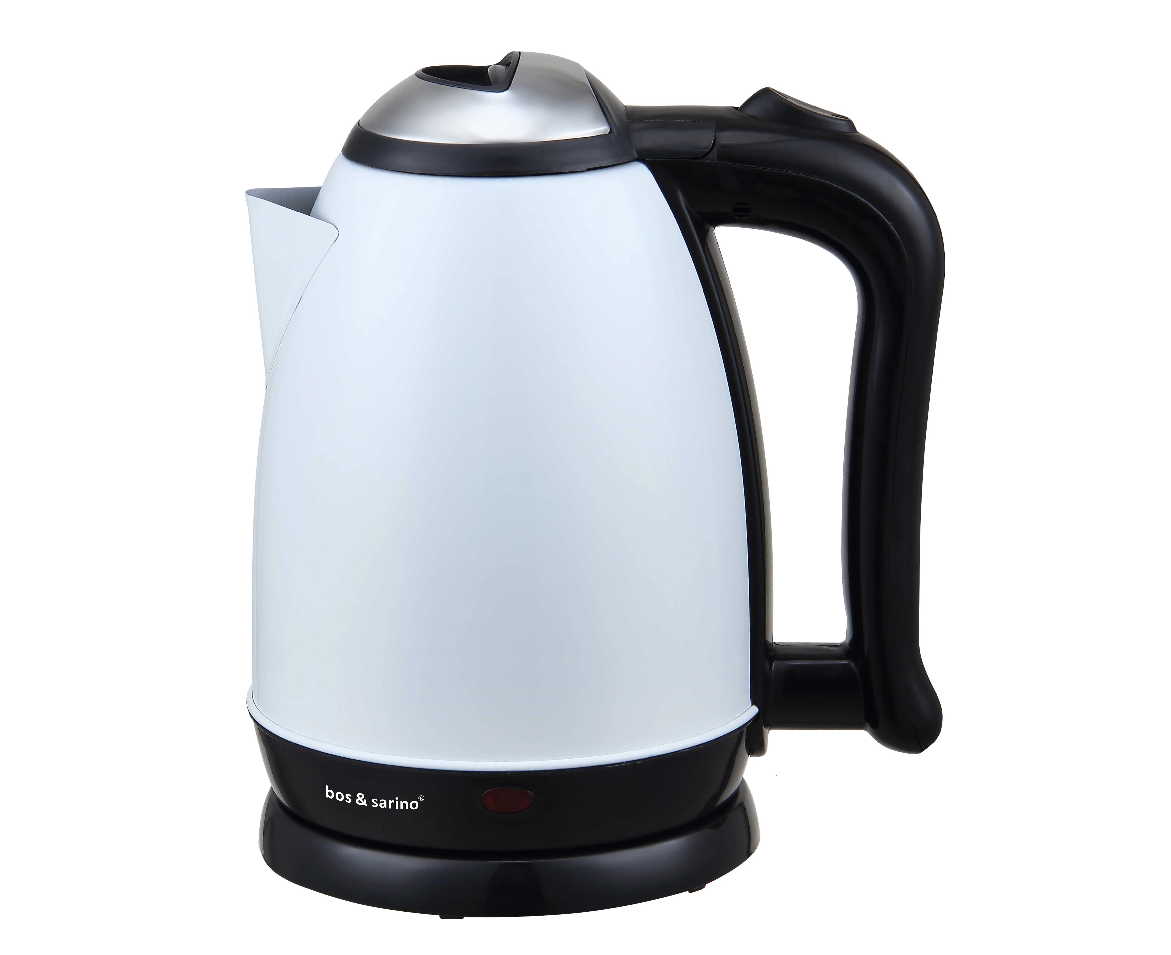 Bos & Sarino 2L 1850W White Full Stainless Steel Cordless Kettle