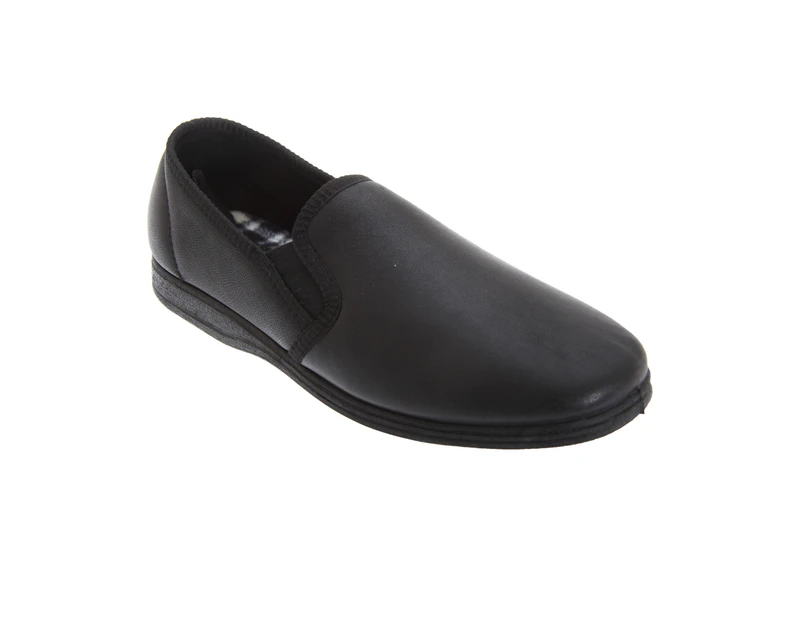 Sleepers Mens Hadley Softie Leather Twin Gusset Slippers (Black) - DF830