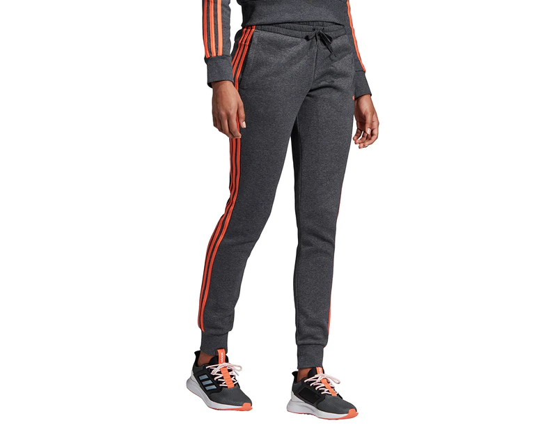 Adidas Women's Essentials 3-Stripes Trackpants / Tracksuit Pants - Dark Grey Heather/Semi Coral