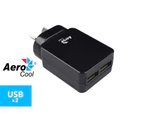 AeroCool Mobile Charger Phone Charger USB Charger 2 USB Port Support 12W - 5V 2.4A Fast Charging Australia Approved - Black