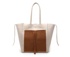 MOORGENE PU Leather Tote Bag with Multi Pockets-Khaki