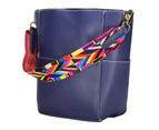 MOORGENE PU Leather Shoulder Handbag With Colorful Strap-Blue