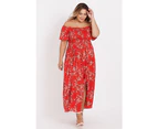 Beme 3Q Sleeve Smocked Maxi Dress   - Womens Plus Size Curvy - Red paisley