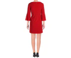 Lauren Ralph Lauren Womens Petites Overlay Bell Sleeve Red Wear to Work Dress