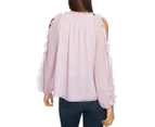 1.State Womens Ruffle Cold Shoulder Orchid Bud Blouse