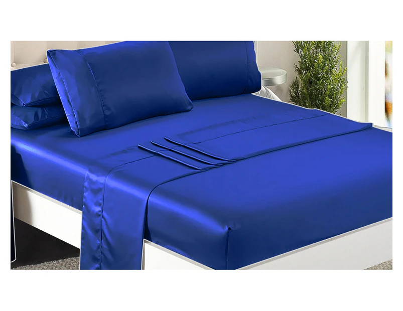 DreamZ Ultra Soft Silky Satin Bed Sheet Set in Double Size in Navy Blue Colour