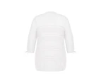 Beme 3/4 Sleeve Open Knit Cotton Cardigan   - Womens Plus Size Curvy - WHITE