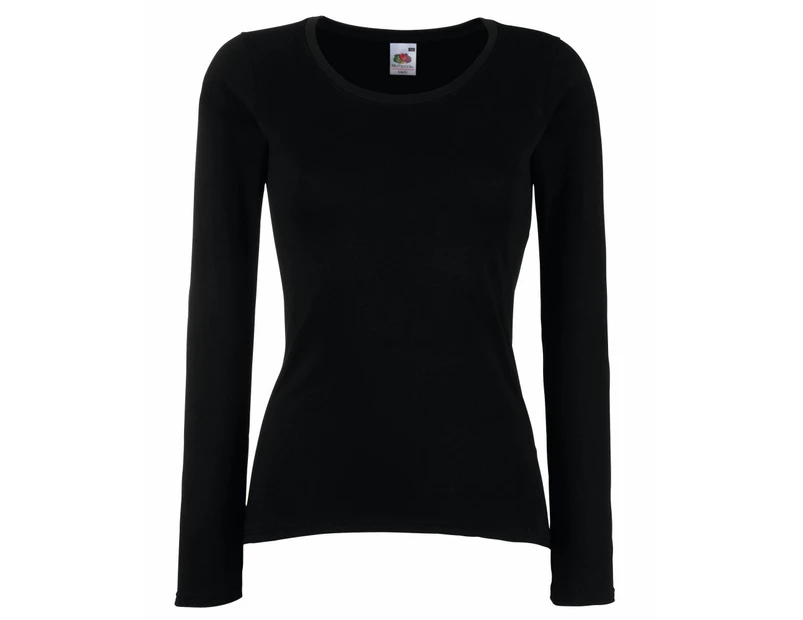 Fruit Of The Loom Ladies Lady-Fit Valueweight Long Sleeve T-Shirt (Black) - BC1362