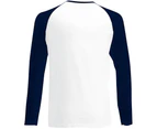 Fruit Of The Loom Mens Long Sleeve Baseball T-Shirt (White/Deep Navy) - BC328