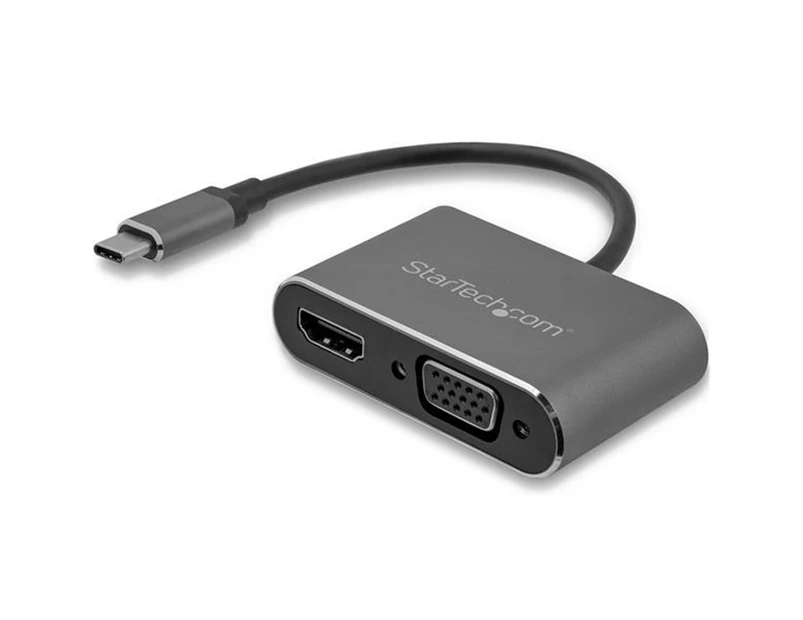 StarTech USB-C to VGA and HDMI Adapter - Aluminum - USB-C Multiport Adapter - 15.24 cm / 6 in Built-In Cable
