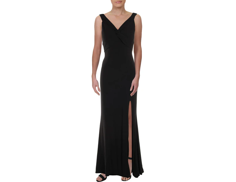 Aqua Womens Twist Side Slit Black Evening Dress