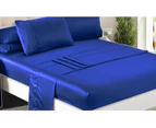 DreamZ Ultra Soft Silky Satin Bed Sheet Set in Queen Size in Navy Blue Colour
