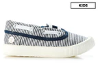 Walnut Melbourne Boys' Classic Boatie Shoes - Navy Stripe
