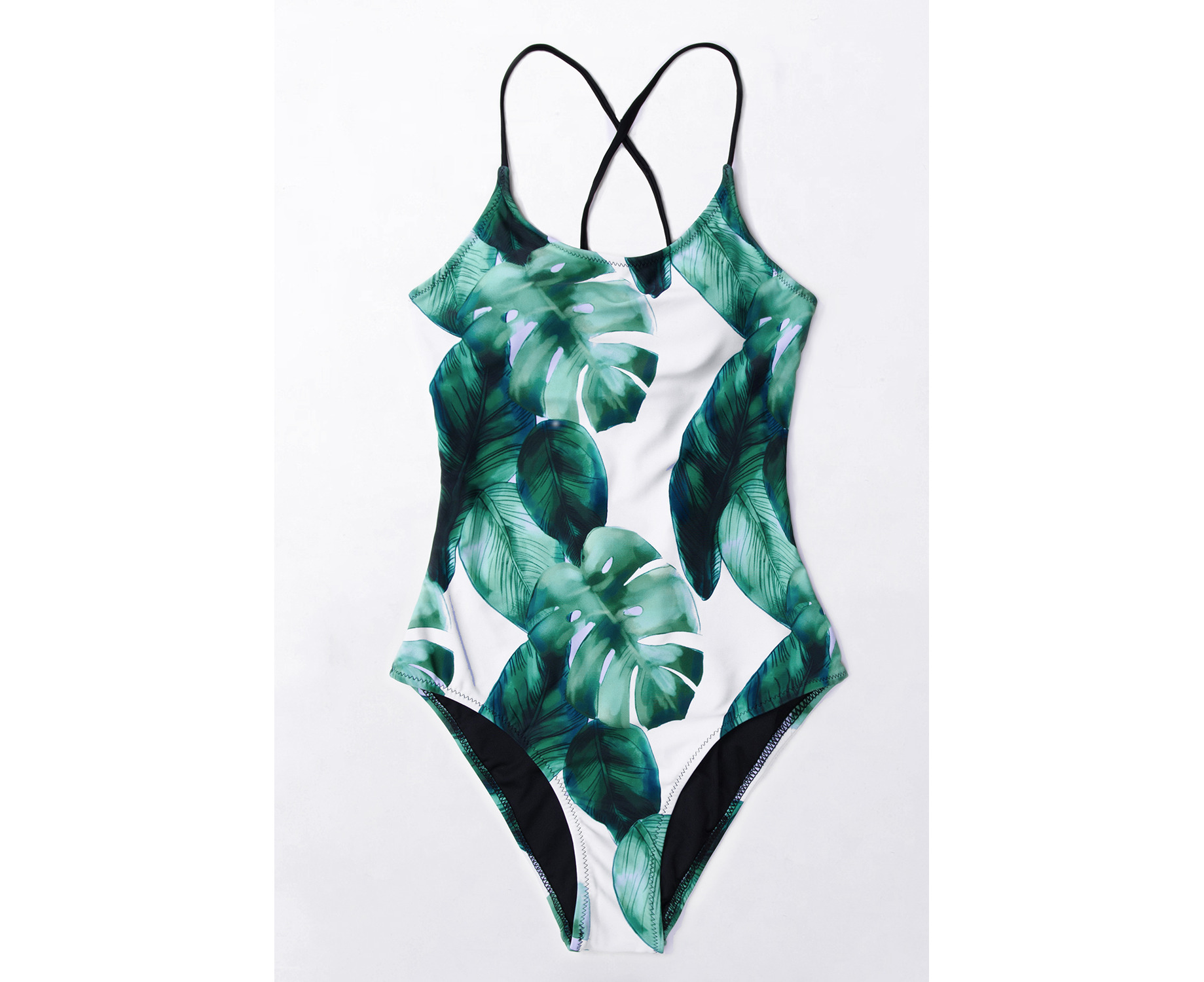 CUPSHE Women's Tropical Leaf Print Padded One Piece Swimsuit Lace Up ...