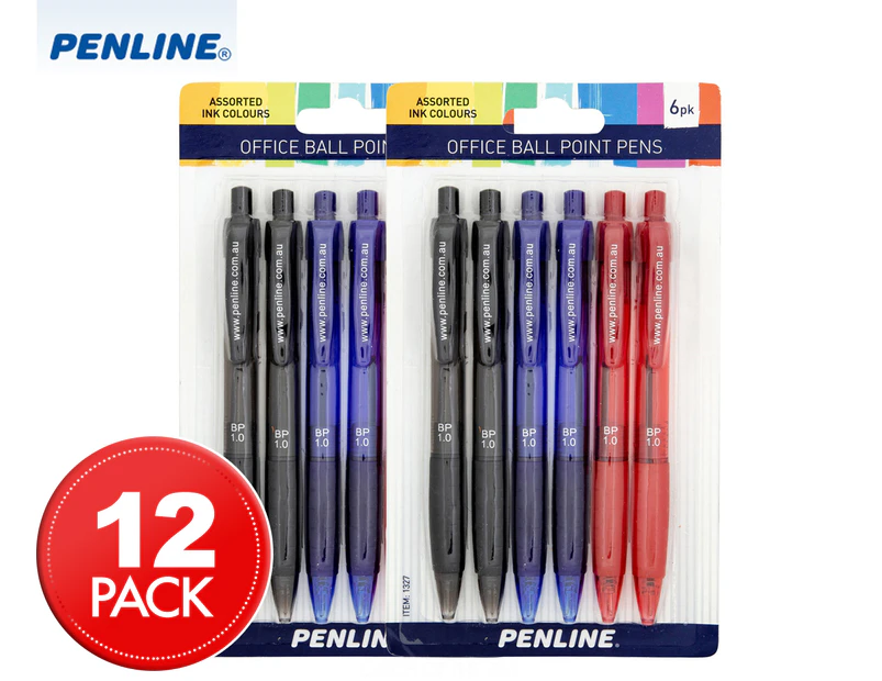 2 x Penline Office Retractable Ballpoint Pens 6-Pack