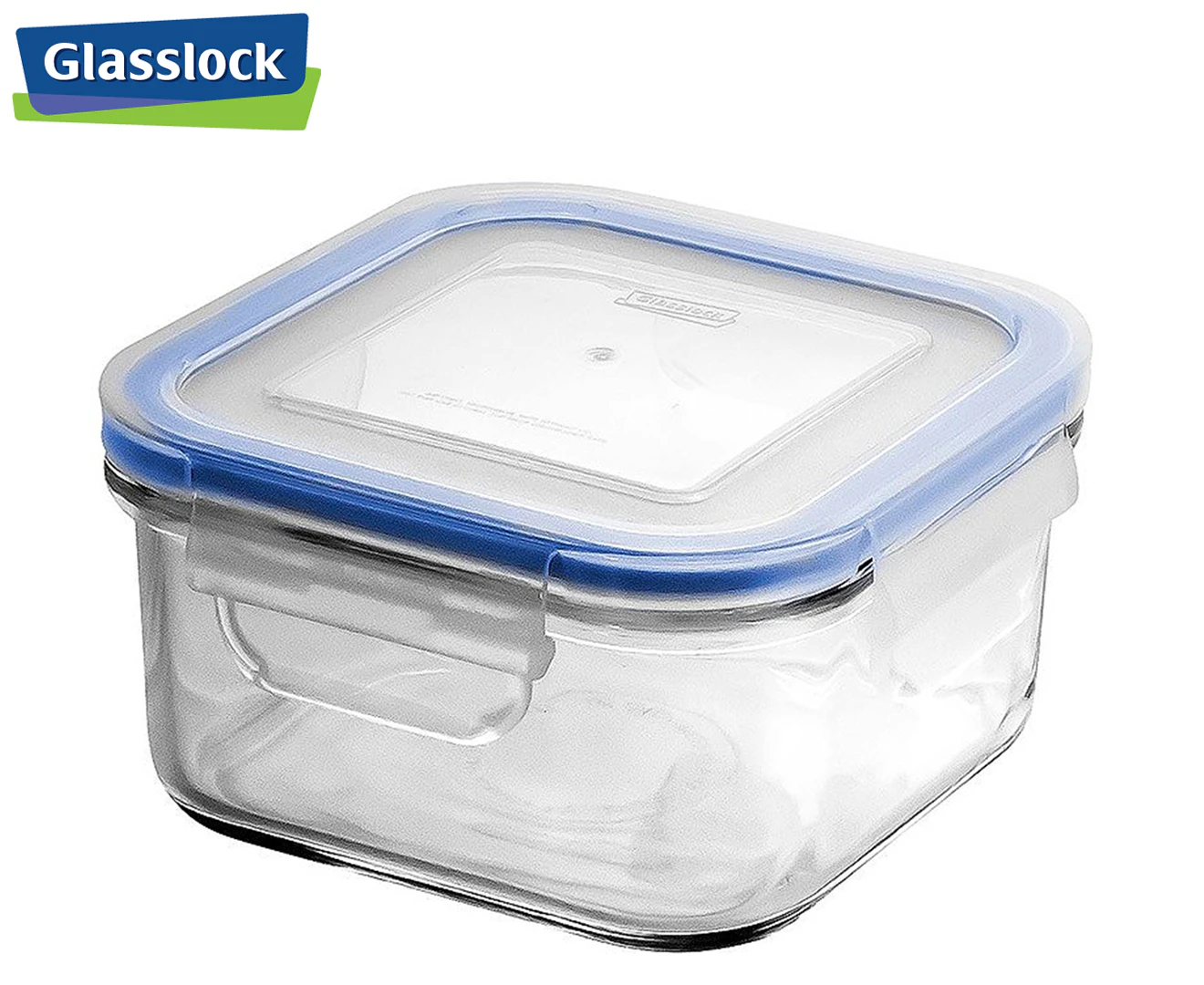 Glasslock 480mL Classic Square Tempered Glass Food Container - Clear/Blue