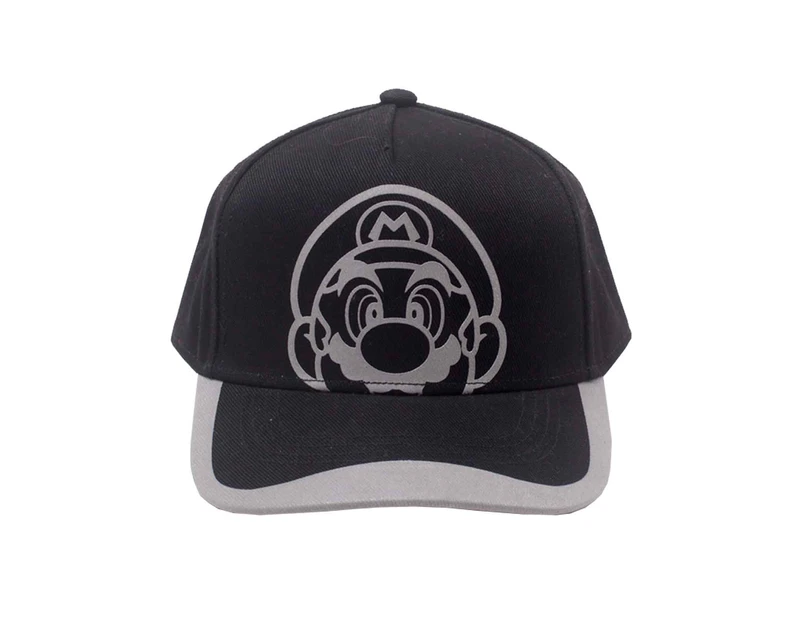 Super Mario Baseball Cap Reflective Print Face Official Curved Bill Snapback - Black