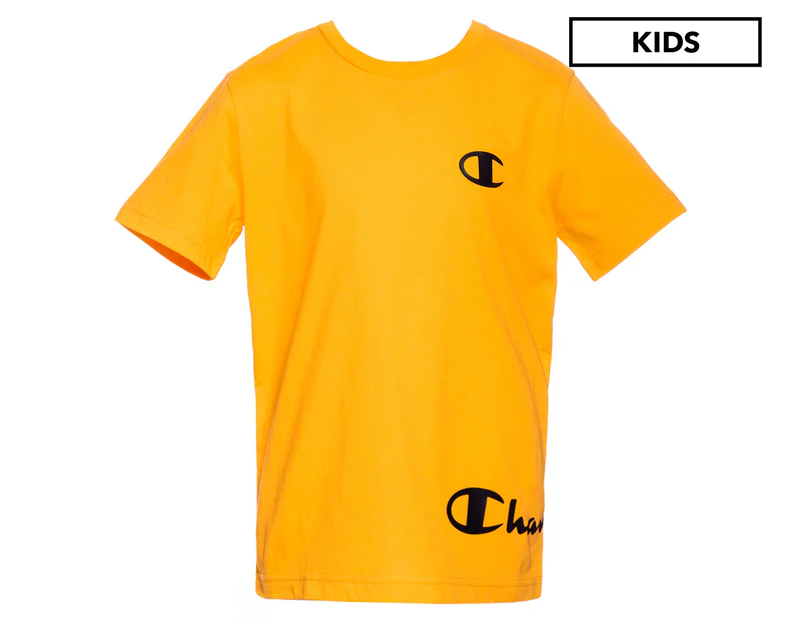 Champion Boys' Script Logo Crew Neck Tee / T-Shirt / Tshirt - Citrus Punch