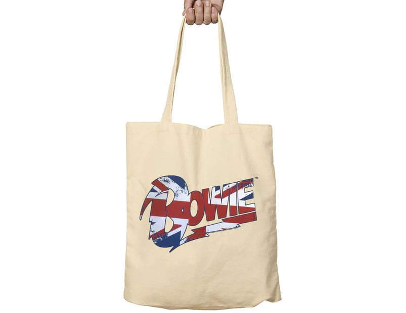 Official David Bowie Tote Bag Union Jack Logo Aladdin Sane   Fabric - Cream