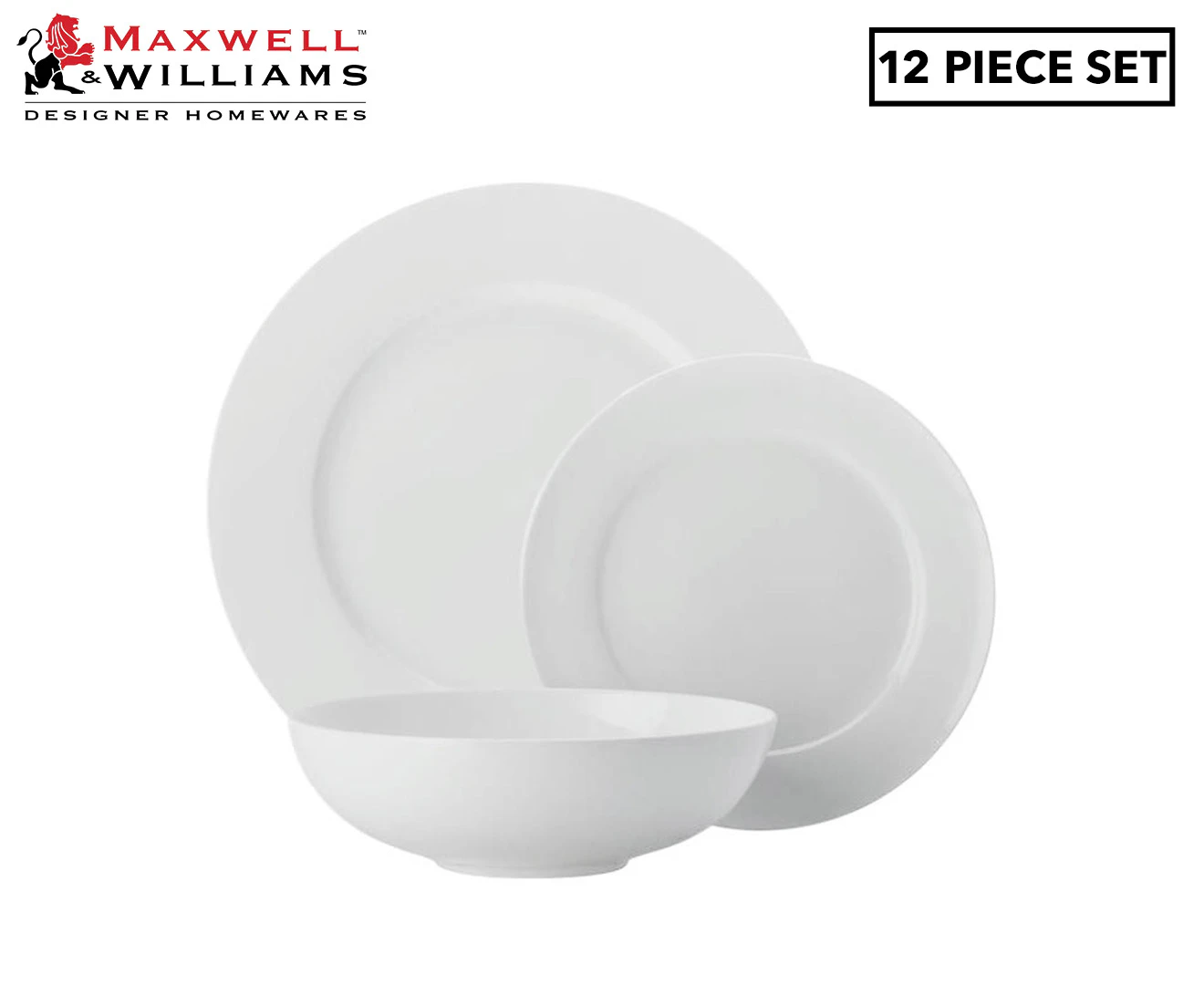 Maxwell & Williams 12-Piece Cashmere Classic Rim Dinner Set - White