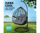 Gardeon Outdoor Egg Swing Chair Wicker Rattan Furniture Pod Stand Cushion Grey