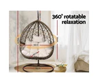 Gardeon Outdoor Egg Swing Chair Wicker Rattan Furniture Pod Stand Cushion Latte