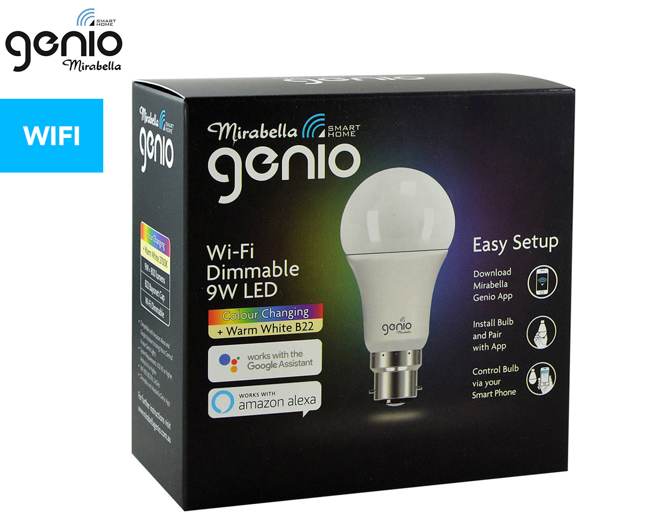 Mirabella 9W Genio Wi-Fi Dimmable Colour Changing B22 LED Globe - RGB