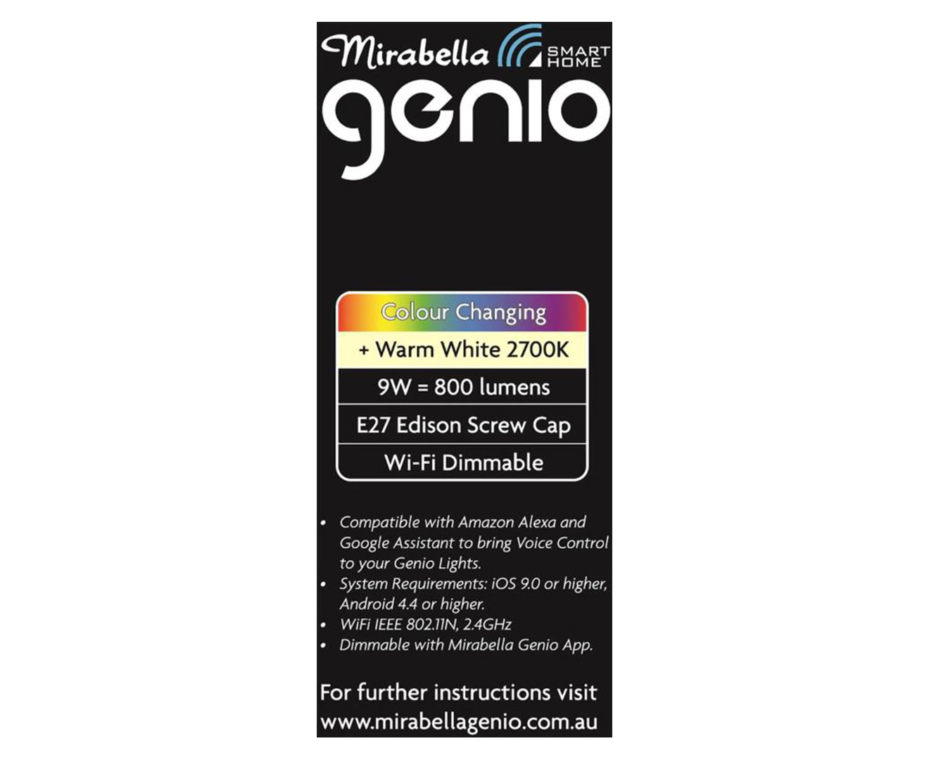Mirabella 9W Genio Wi-Fi Dimmable Colour Changing E27 LED Globe - RGB
