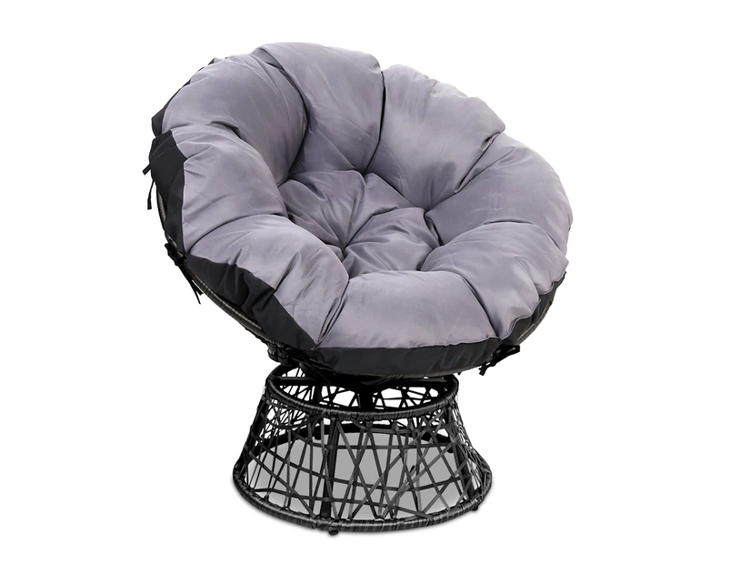 Outdoor Lounge Setting Sofa Set Papasan Chair Swivel Table Thick Soft Cushion Garden Patio Gardeon Black