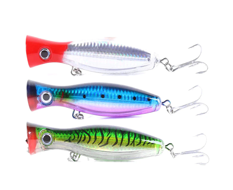 3x 130mm Poppers Stickbait Topwater Pencil Tuna Game Fishing Lures Kingfish Bass