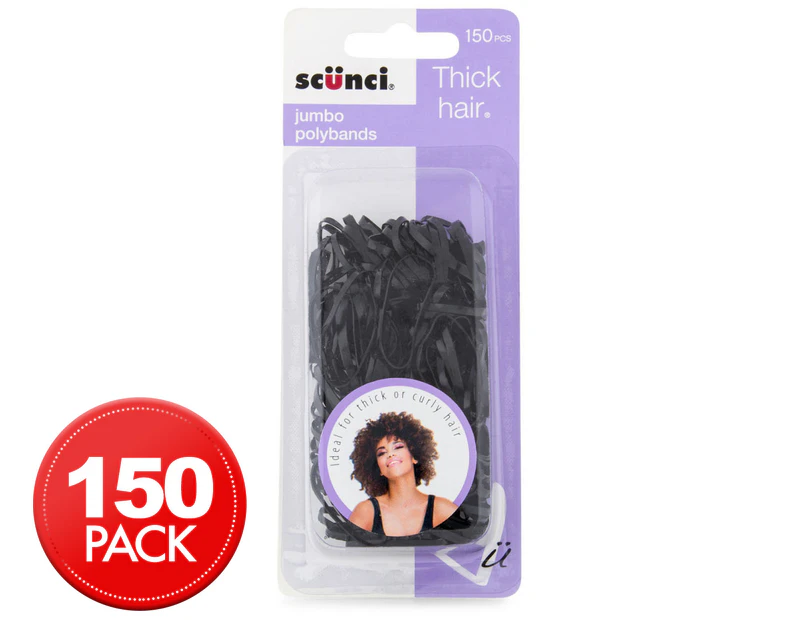 150pk Scünci Thick Hair Jumbo Polybands - Black