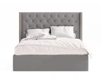 King Size Gas Lift Storage Fabric Bed Frame (125cm Winged Bed Head, Grey)