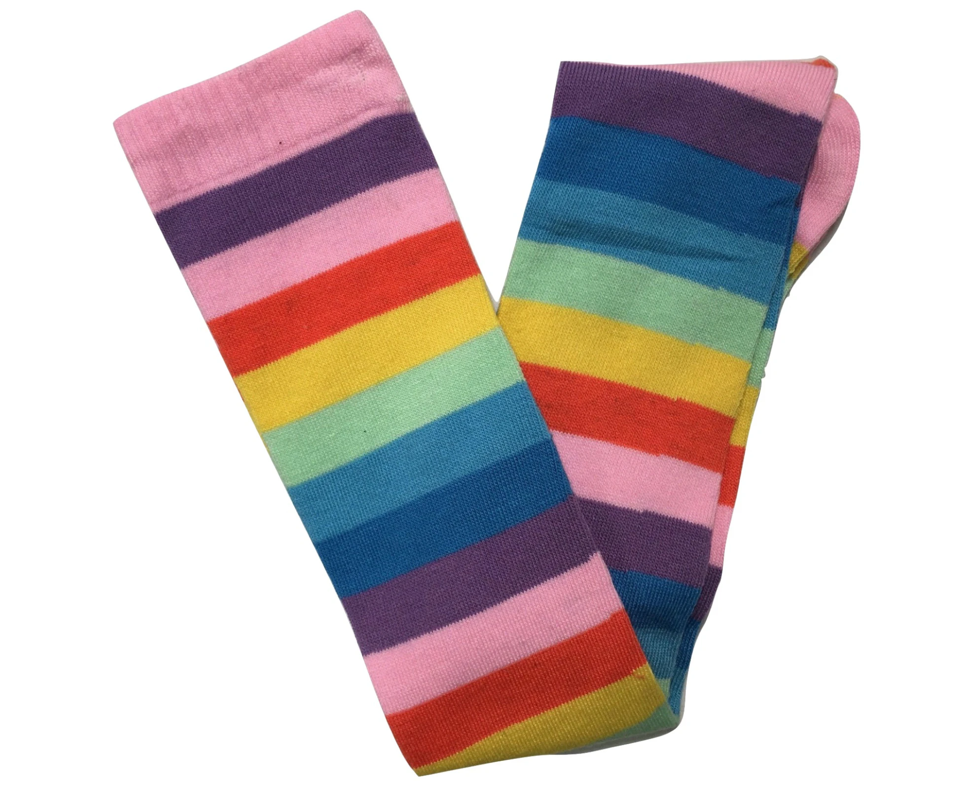 10x Over The Knee Socks Plain Striped High Thigh Ladies Long Stocking Bulk Price - Pink Rainbow - Pink Rainbow