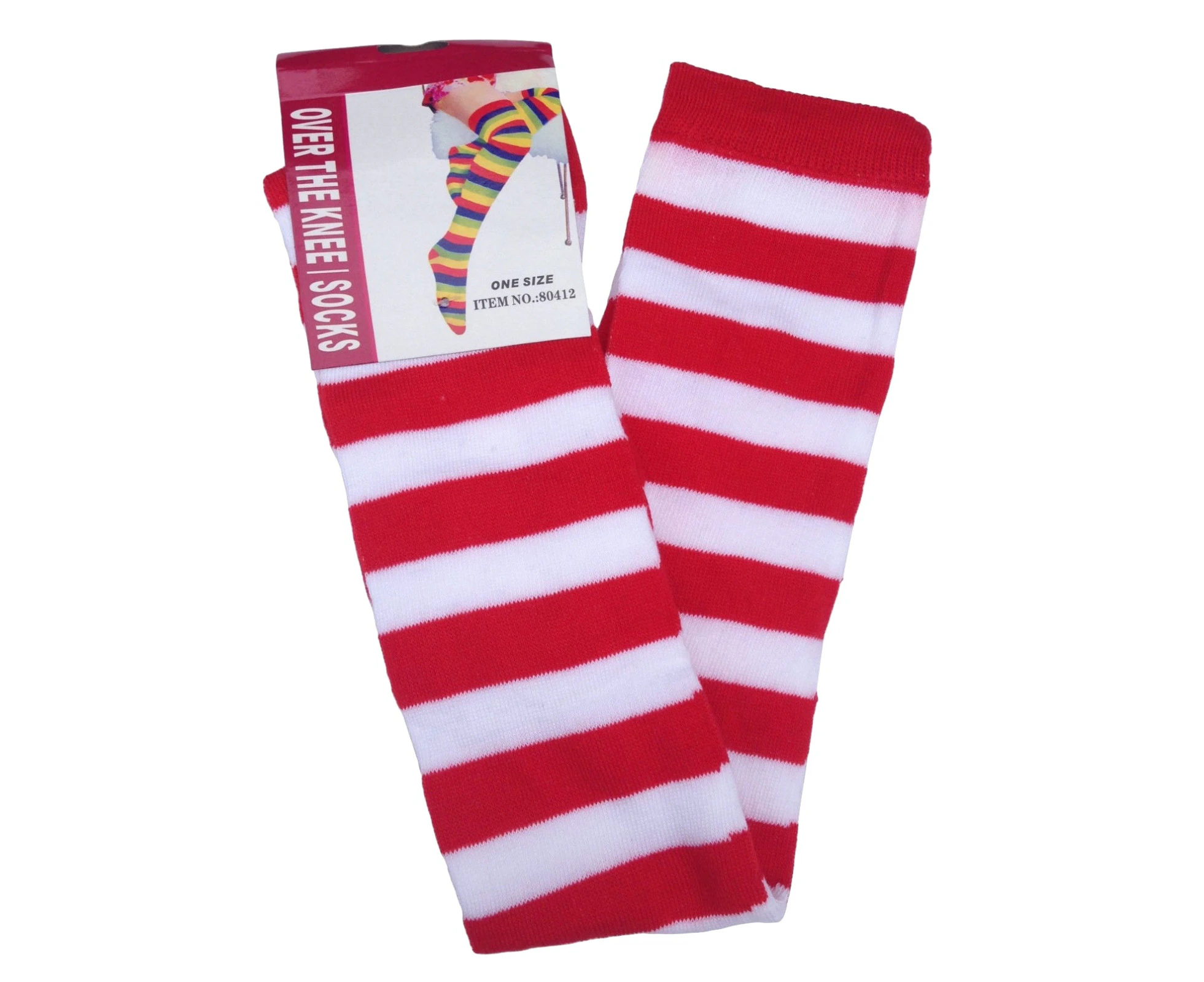 10x Over The Knee Socks Plain Striped High Thigh Ladies Long Stocking Bulk Price - Red/White Stripe - Red/White Stripe