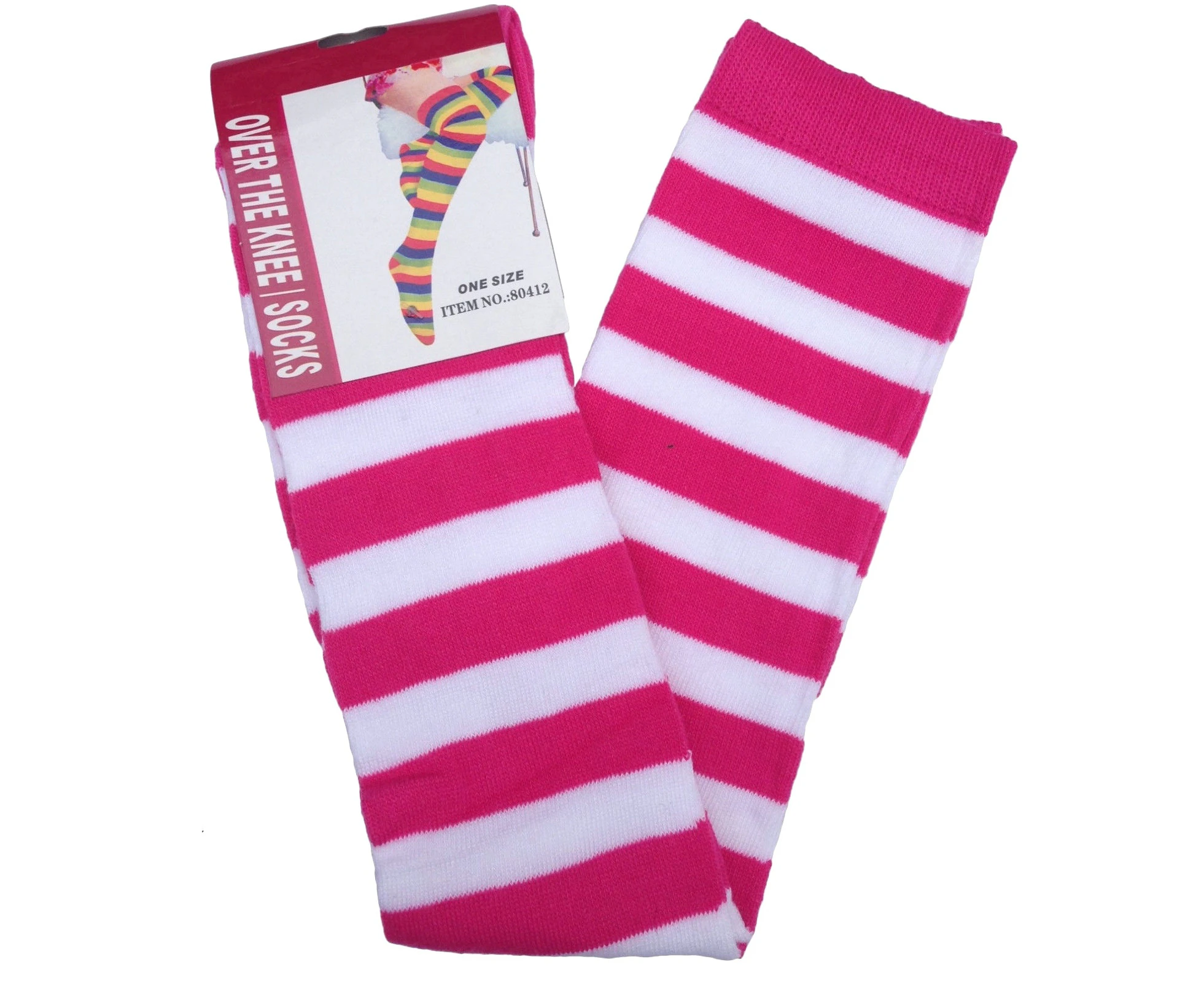 10x Over The Knee Socks Plain Striped High Thigh Ladies Long Stocking Bulk Price - Pink/White Stripe - Pink/White Stripe