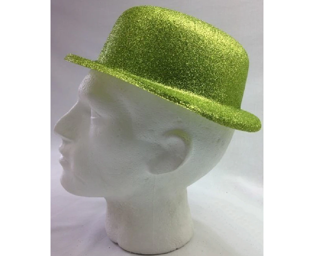 24x Glitter Bowler Hat Fancy Party Plastic Costume Cap Fun Dress Up Sparkle Bulk - Lime Green - Lime Green