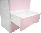 Large Wardrobe Tallboy Chest of Drawers For Kids Bedroom Pink White 4 Wheels